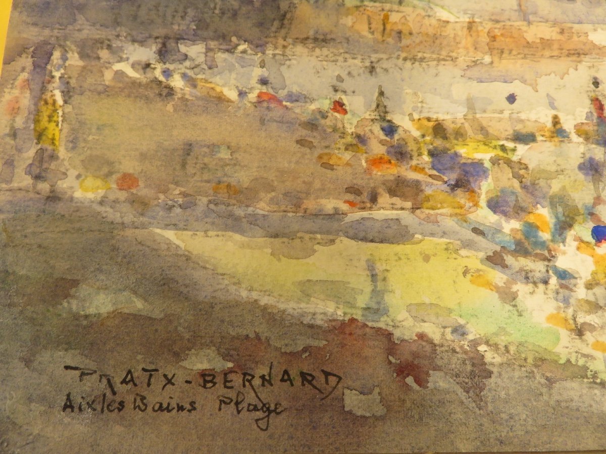 The Beach Of Aix - Les - Bains, Watercolor By Jean Bernard Pratx XX Th-photo-3