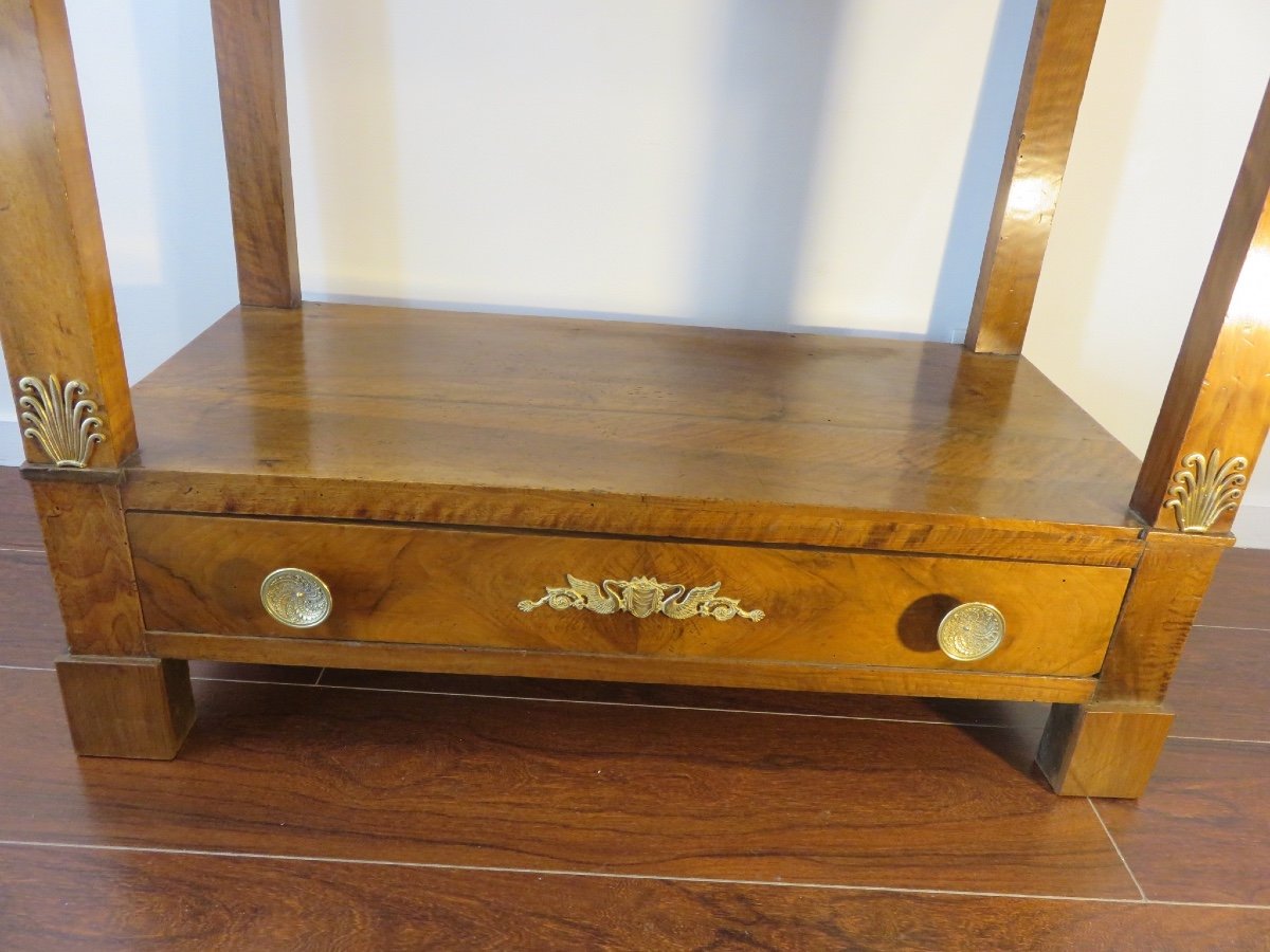 Empire Period Console With Double Drawers, In Solid Walnut And Burl Walnut-photo-4