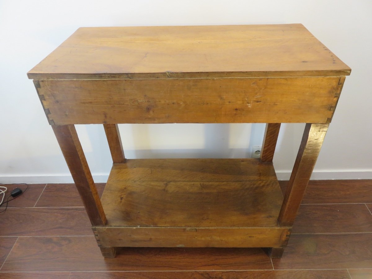 Empire Period Console With Double Drawers, In Solid Walnut And Burl Walnut-photo-6