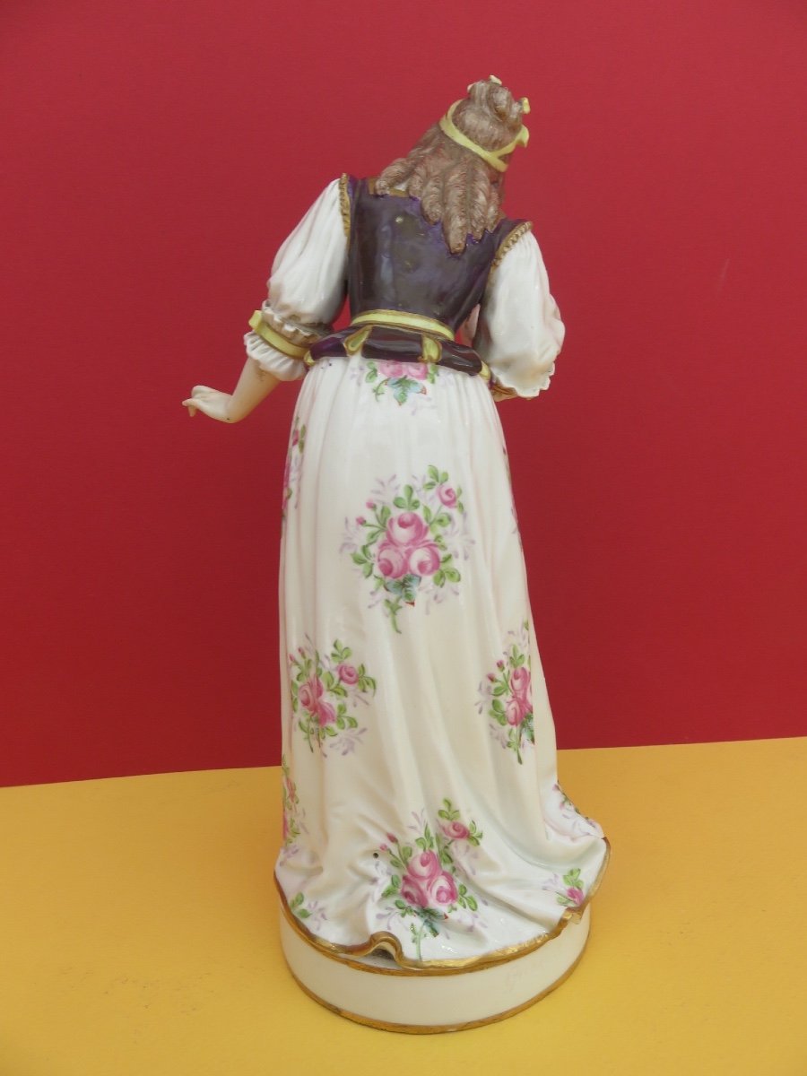 Figurine , femme, en porcelaine de Paris , polychrome , marque de M.E. Clauss (1887- 1900 )-photo-3