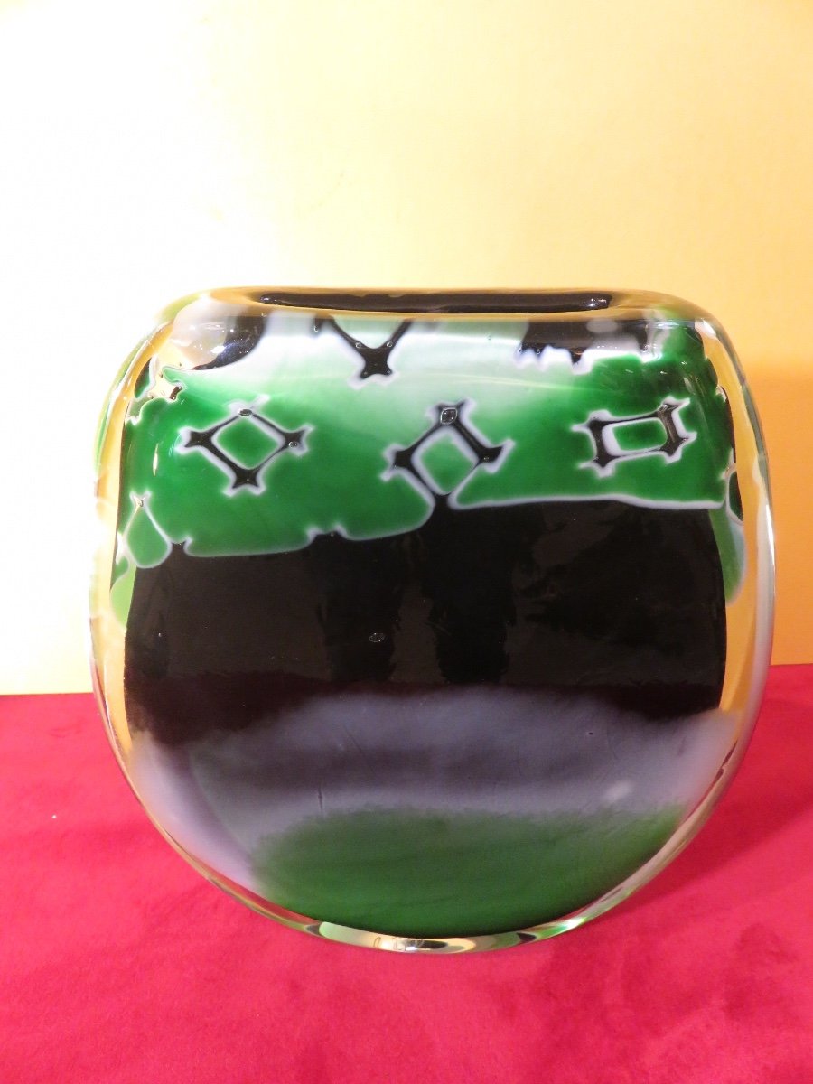Vase :" Le souffle" en verre soufflé de forme ovoïde d'Eric - Agnès Laurent  XX ème-photo-2