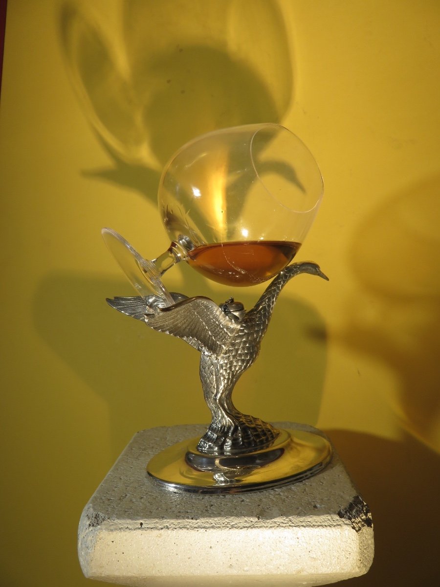Chauffe verre Art Déco  en métal argenté, pour mettre à  bonne température le cognac -photo-2