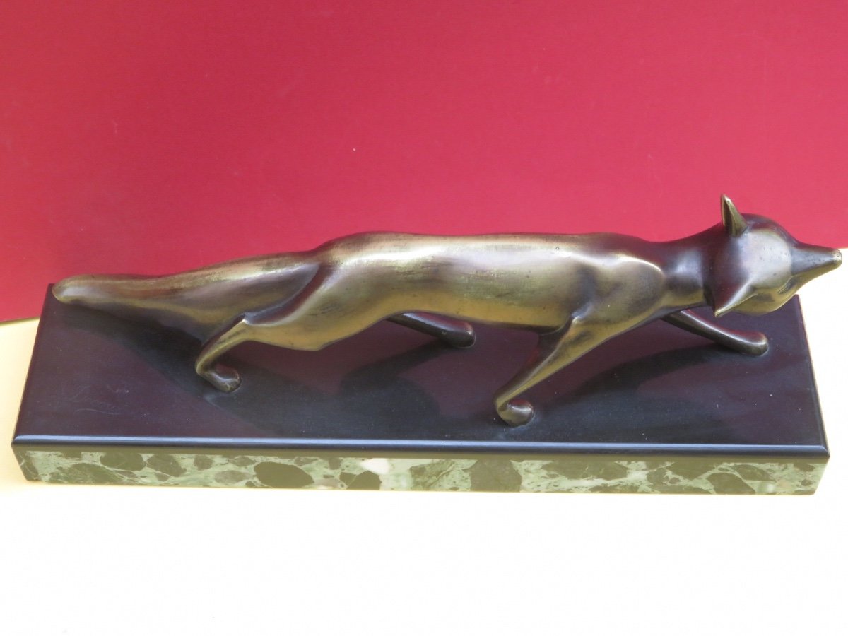 Animal Bronze Signed Michel Decoux (1837 - 1824) Fox On The Hunt-photo-3