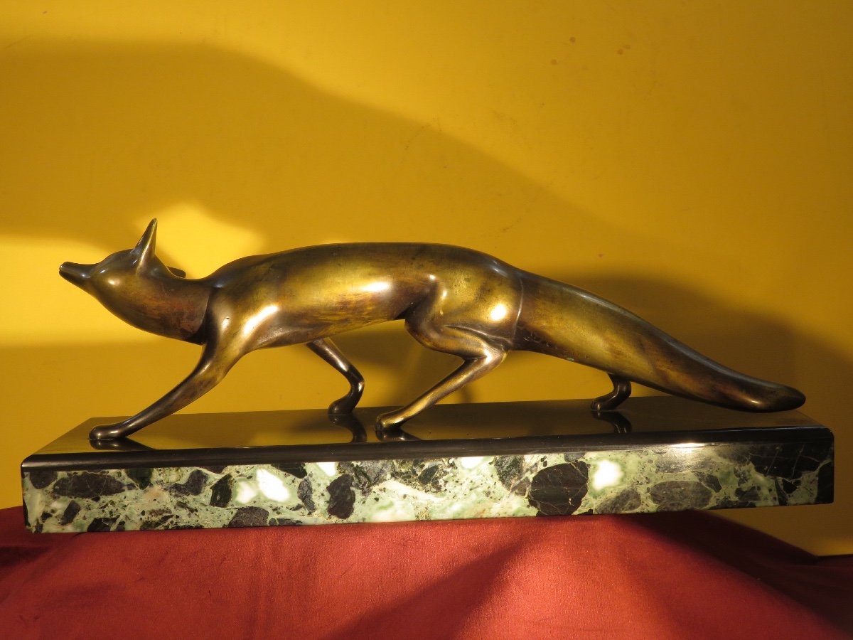 Animal Bronze Signed Michel Decoux (1837 - 1824) Fox On The Hunt-photo-3