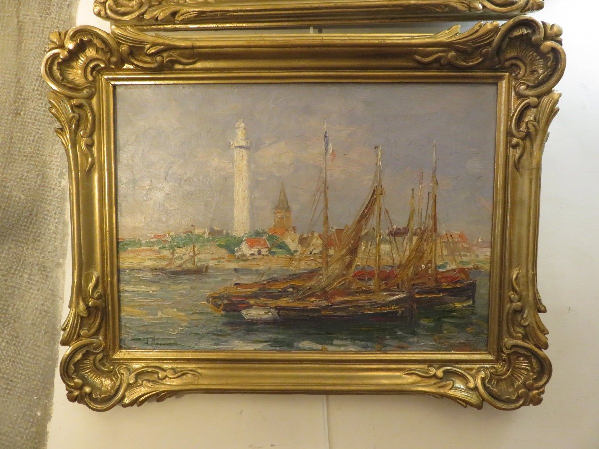 Paire de marines  ( Vendée ) de Jules Ribeaucourt ( 1862- 1932)  huiles sur toile signées-photo-3
