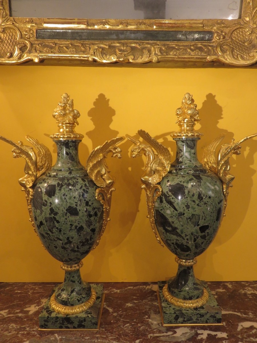 Pair Of Covered Cassolettes Ht 50 Cm, Marble Vases, Gilded Bronzes, Napoleon III Period-photo-4
