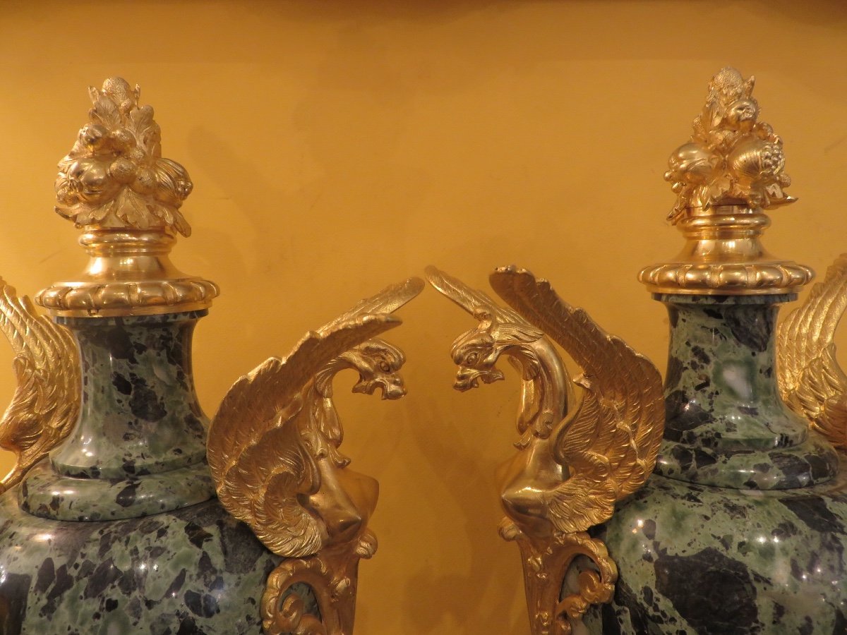 Pair Of Covered Cassolettes Ht 50 Cm, Marble Vases, Gilded Bronzes, Napoleon III Period-photo-5