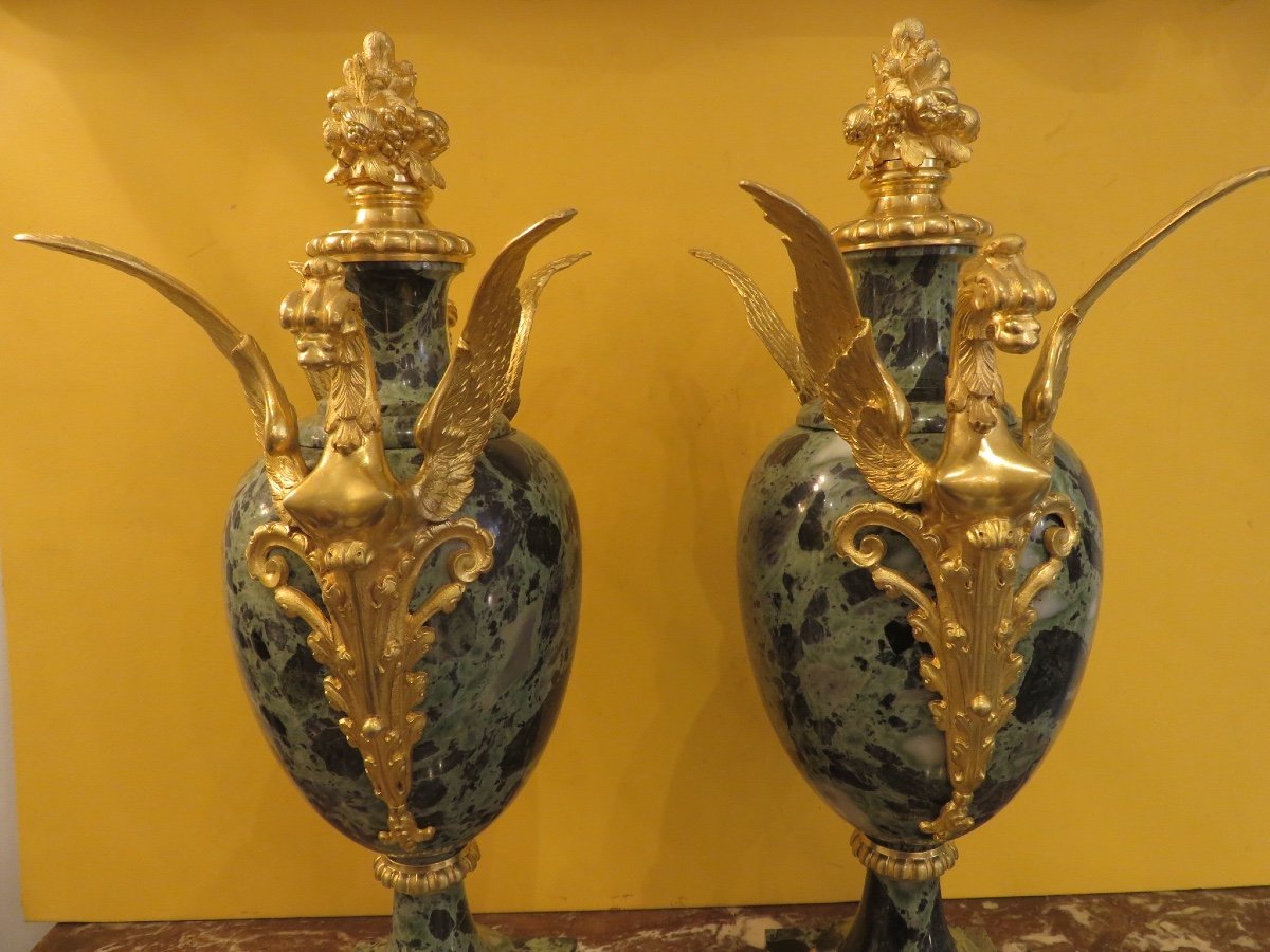 Pair Of Covered Cassolettes Ht 50 Cm, Marble Vases, Gilded Bronzes, Napoleon III Period-photo-6