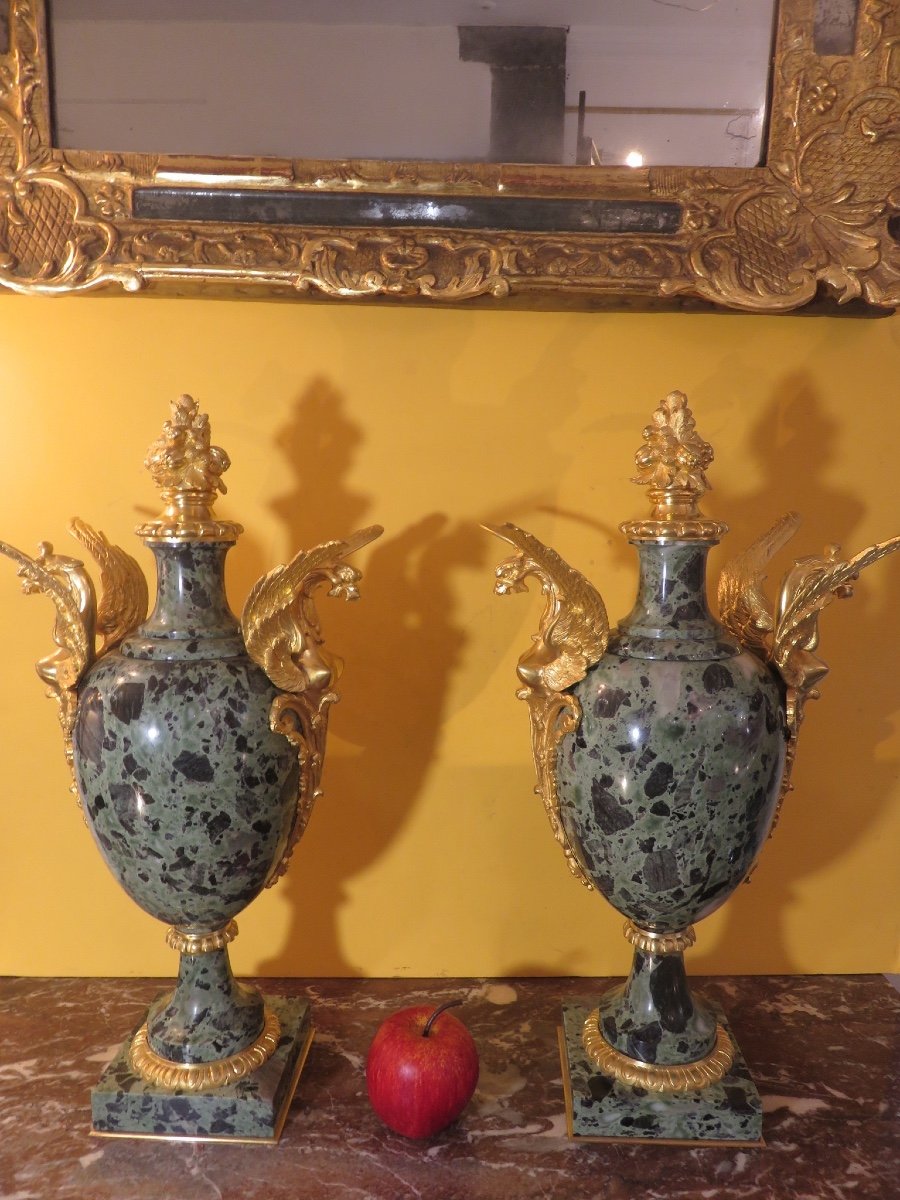 Pair Of Covered Cassolettes Ht 50 Cm, Marble Vases, Gilded Bronzes, Napoleon III Period-photo-8