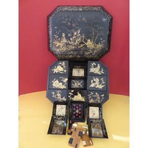 Large Chinese Games Box, For English Export, In XIX Canton Lacquer