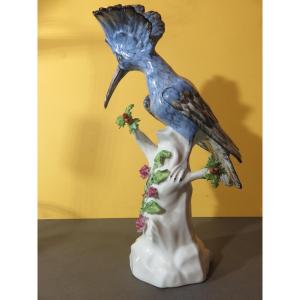 Oiseau huppé en porcelaine polychrome  ( hauteur 30,5 cm ) marque de Samson 