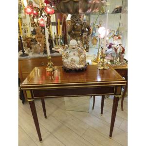 Mahogany Game Table, Brass-plated, Louis XVI Style, XIXth Century