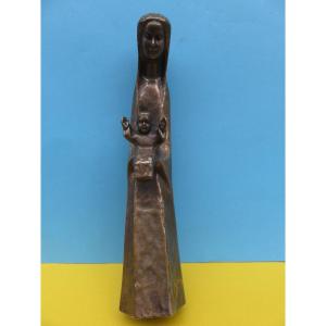 Vierge à l'Enfant en bronze signée de Victor Feltrin ( 1909 - 1993 )