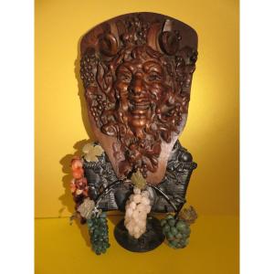 Carved Wooden Head Of Bacchus Dated 1901