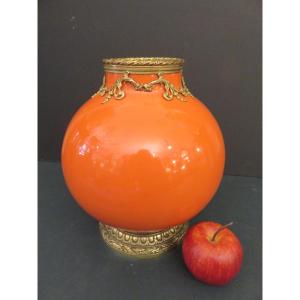 Vase boule en céramique et laiton manufacture Boch Frères La Louvière 