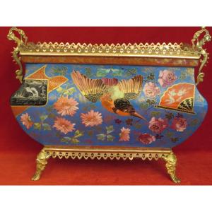 Porcelain Planter With Japanese Decor, Mount And Feet In Gilt Bronze Ep: Napoleon III