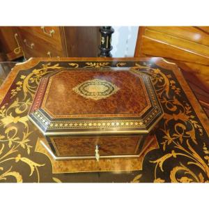 Tahan In Paris. Jewelry Box, Box, In Marquetry And Brass Napoleon III Period