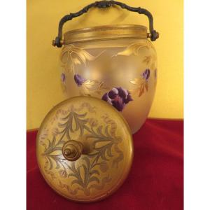 Art Nouveau Style Enameled Glass Cookie Jar