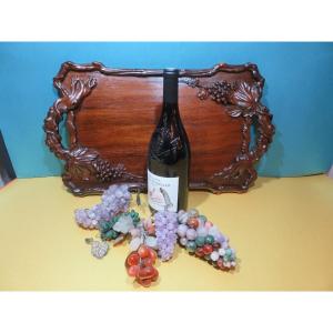 Solid Mahogany Tray With 19th Century Vine Theme