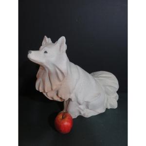 Pomeranian Loulou: Spitz In “crispée” White Ceramic, Vinsare Manufacture In Sèvres 