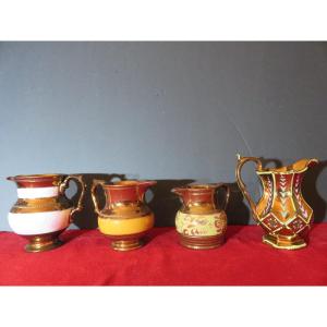 Quatre pots à lait en faïence  anglaise lustrée de Jersey XIX ème