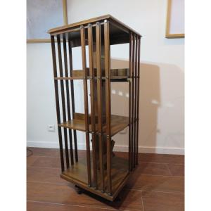 Revolving Bookcase In Walnut And Oak, On Three Levels, From Terquem Paris 