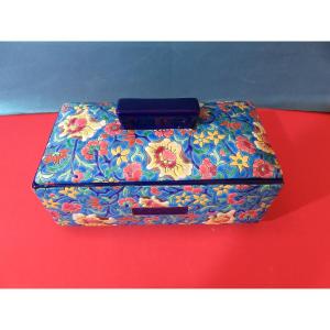 Boite à biscuits d'époque Art Déco en émaux de Longwy ( tampon aux dix croix de Lorraine )