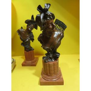 G. Van der Straeten  ( 1856- 1928)   deux bustes féminins en bronze , époque Art Nouveau 