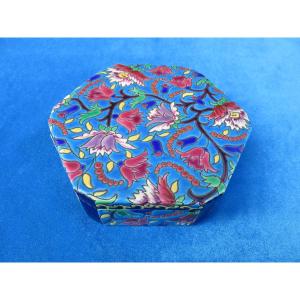 Box, Candy Box In Longwy Enamel, Hexagonal Shape, Art Deco Period 