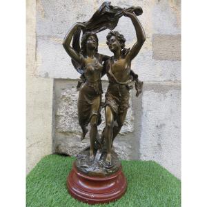 Sculpture d'un couple en régule : "l'orage "  (Hauteur 68 cm ) signée E. Bruchon ( 1806- 1895 )