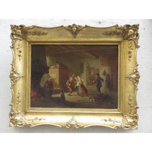 Tableau huile sur panneau , scène de taverne , école hollandaise ,XIX ème