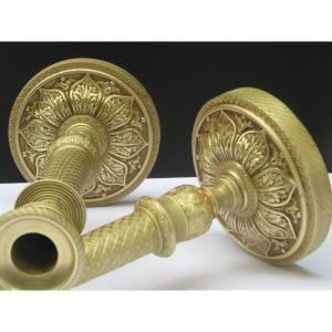 Paire de bougeoirs en bronze doré d'époque Restauration  XIX ème 