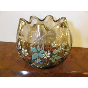 Round Vase With Enameled Floral Decoration, In The Style Of Legras 