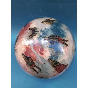 Porte perruque , boule en verre soufflé , potichomanie , ( circonférence 72 cm) milieu XIX ème 