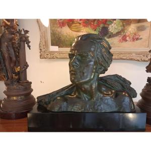Bronze Sculpture: Jean Mermoz Signed By A.ouline And The Founder Patrouilleau Art Deco Period