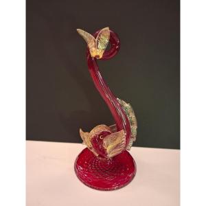 Grand dauphin en verre soufflé de Murano avec inclusions de paillettes d'or  Barovier et Toso 