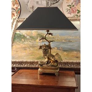 Brass "chien De Fô" Mounted As A Lamp 