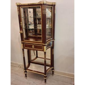 Curved Mahogany Display Cabinet With Chiseled And Gilded Bronze Decorations, Louis XVI Style, 19th Century