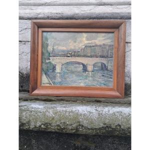 Grenoble: le pont de Marius Gontard et l'église Saint André signé de Marcelle Plaza - Ferrand