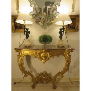 Console In Carved Gilded Wood Louis XV Style Early Nineteenth