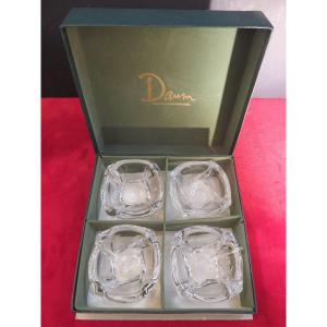 Double Pair Of Daum Crystal Salt Cellars In Their Box