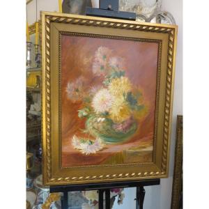 Oil On Canvas: Bouquet Of Chrysanthemums Signed By Andéol Marie Wolf (1859 - 1932)