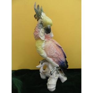 Parrot, Cockatoo, (height: 29 Cm) In Polychrome Porcelain By Karl Ens