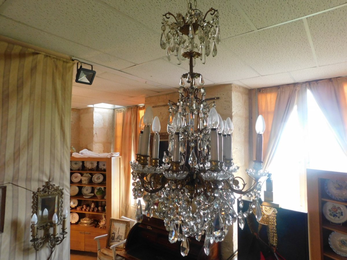 Bronze And Crystal Chandelier-photo-2