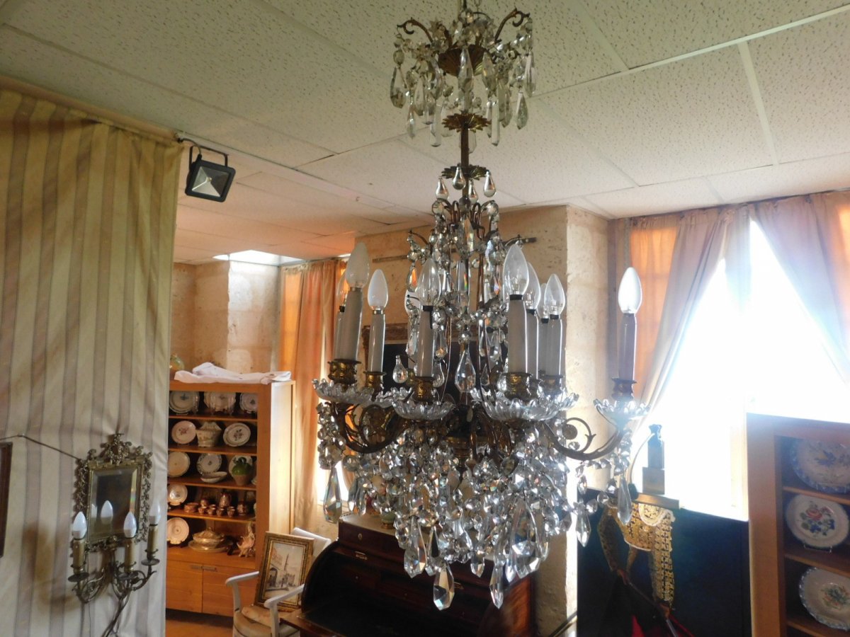 Bronze And Crystal Chandelier