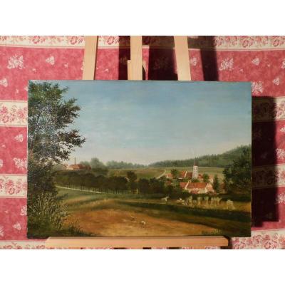 Huile Sur Toile Scene Champetre