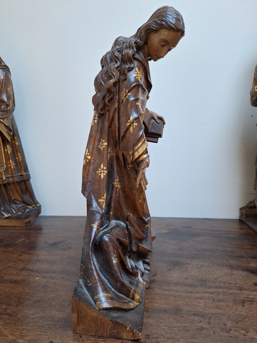 Set Of 3 Carved And Gilded Wood Representing The Virgin, A Priest And St Joachim-photo-1