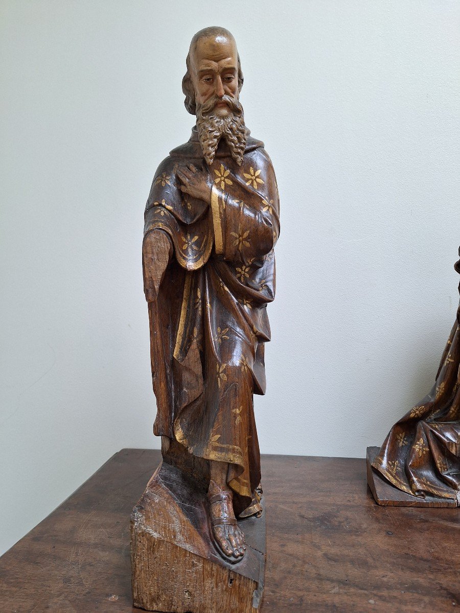 Set Of 3 Carved And Gilded Wood Representing The Virgin, A Priest And St Joachim-photo-4