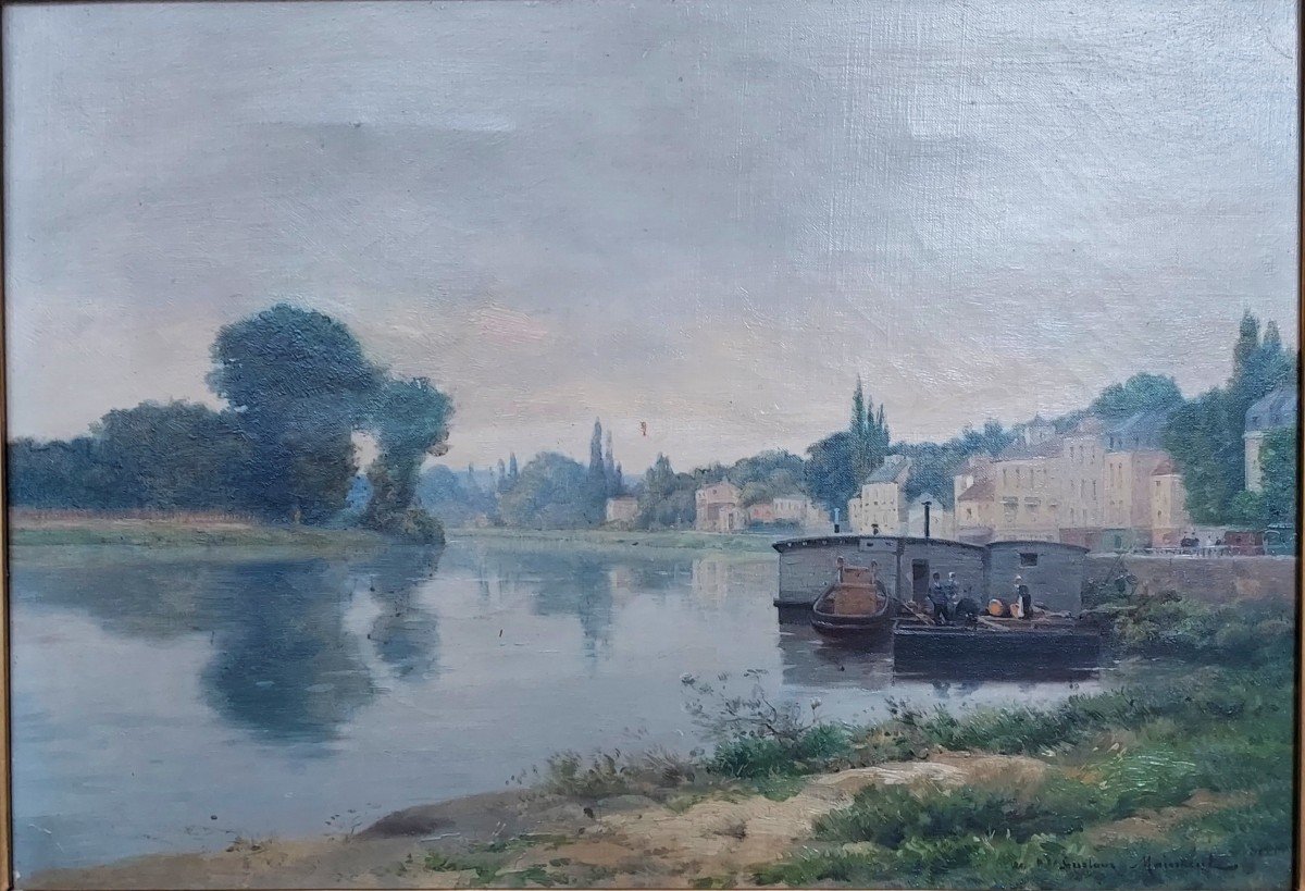 Gustave Maincent "lavoir Boats" Hst, Signed -photo-4