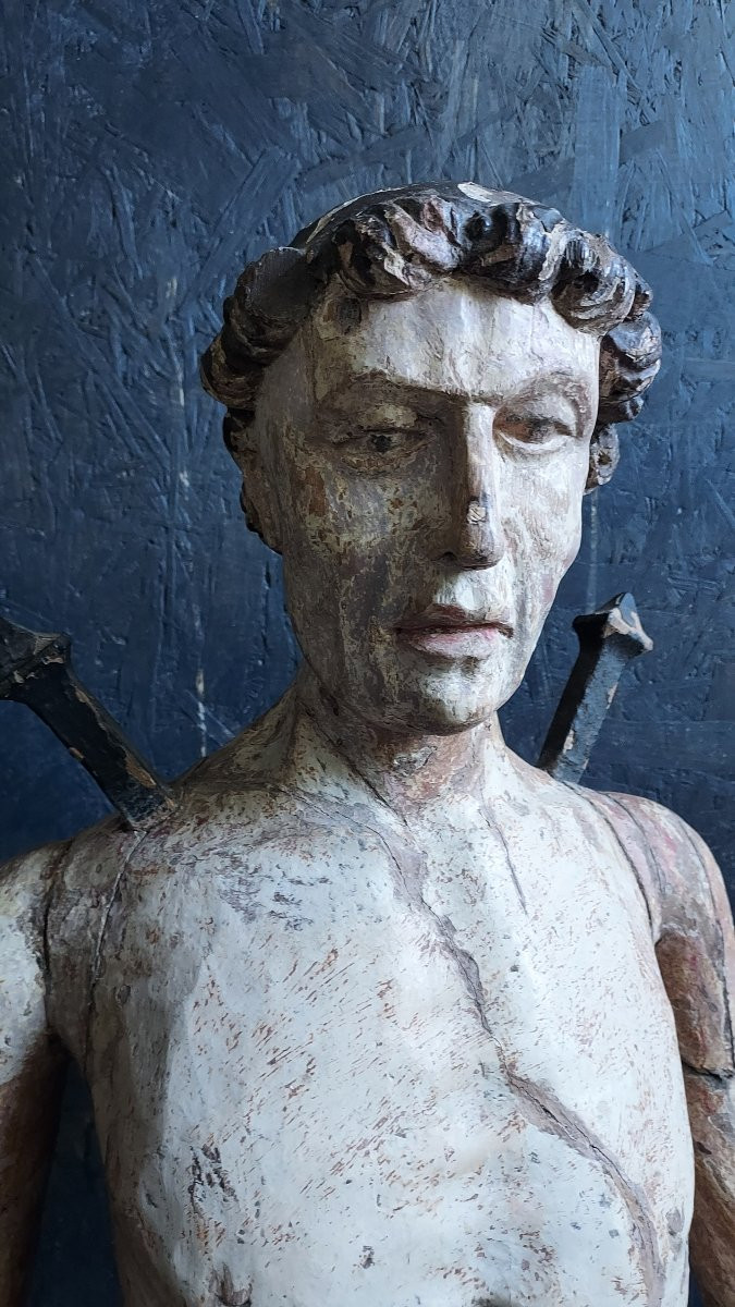Saint Quentin Martyr: Grand Bois Sculpté Polychrome XVème-photo-4
